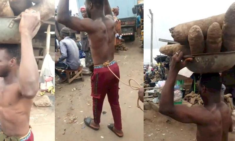 Suspected thief forced to sell stolen yams in market