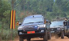 President Museveni's motorcade arriving for the Heroes Day event