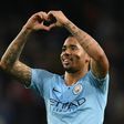 Manchester City forward Gabriel Jesus celebrates the first hat-trick of his career
