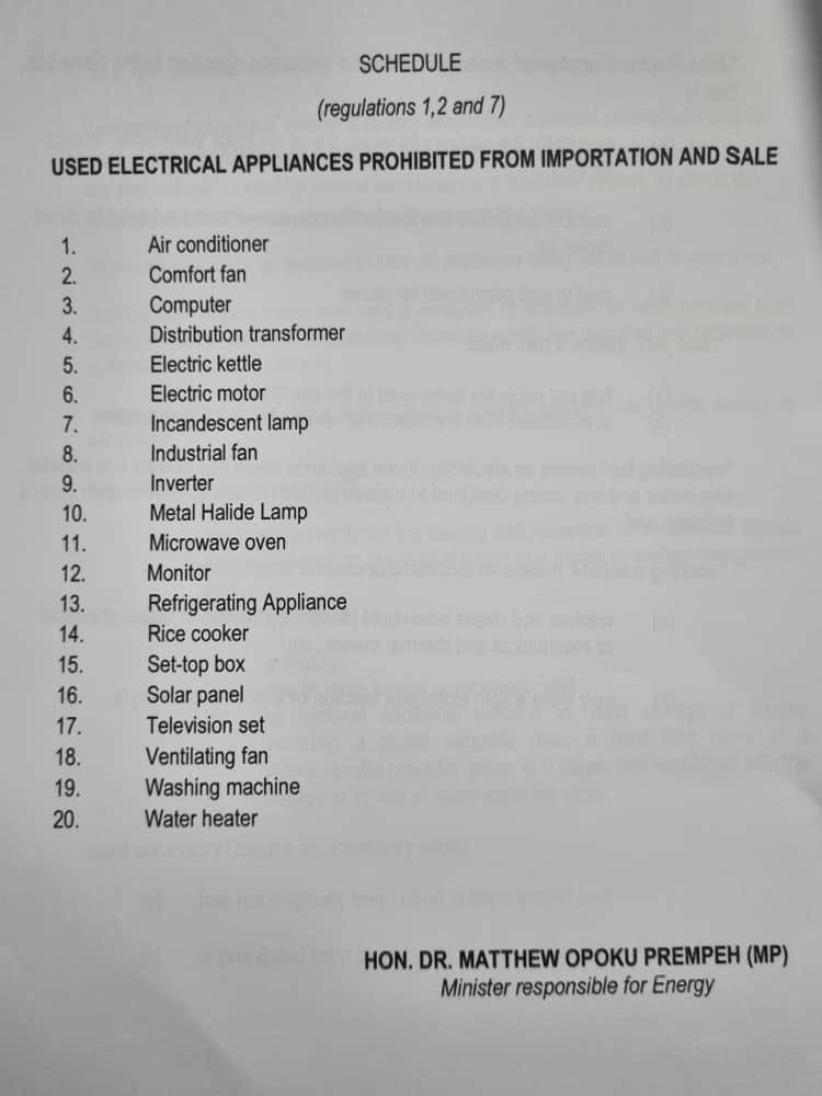 Energy Commission bans the importation of substandard appliances.