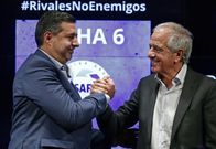 Boca Juniors' president Daniel Angelici (left) and River Plate counterpart Rodolfo D'Onofrio insist the teams are "rivals not enemies"