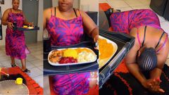 Woman hilariously demonstrates how she serves food to her husband on his payday
