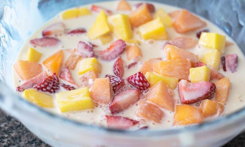 Fruit salad with milk