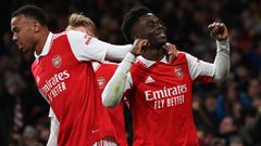 Bukayo Saka celebrates his goal