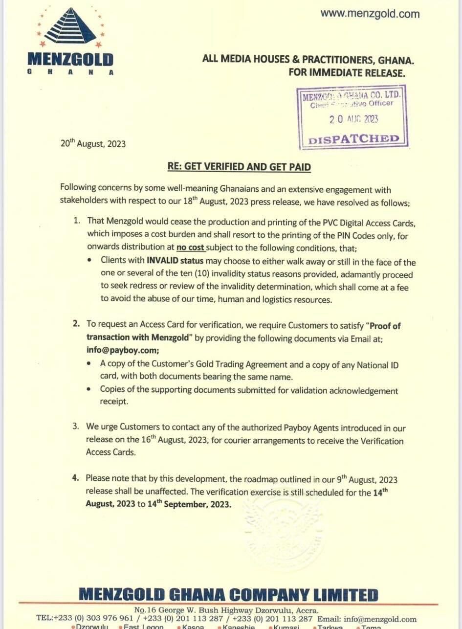 GOLD DEALERSHIP COMPANY, MENZGOLD