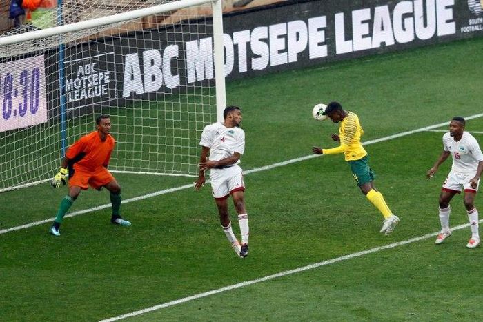 Teboho Mokoena scored with a header as South Africa thrashed Seychelles
