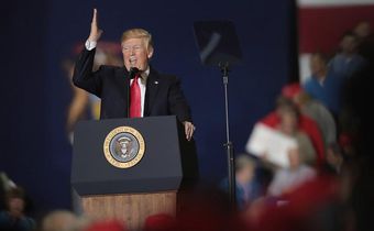 President Donald Trump at a rally in Washington, Michigan.