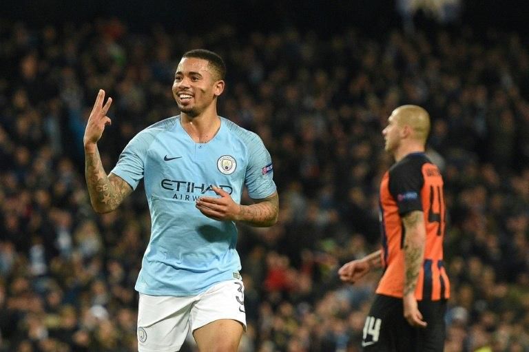Gabriel Jesus celebrates after completing his hat trick in Manchester City's 6-0 thumping of Shakhtar Donetsk