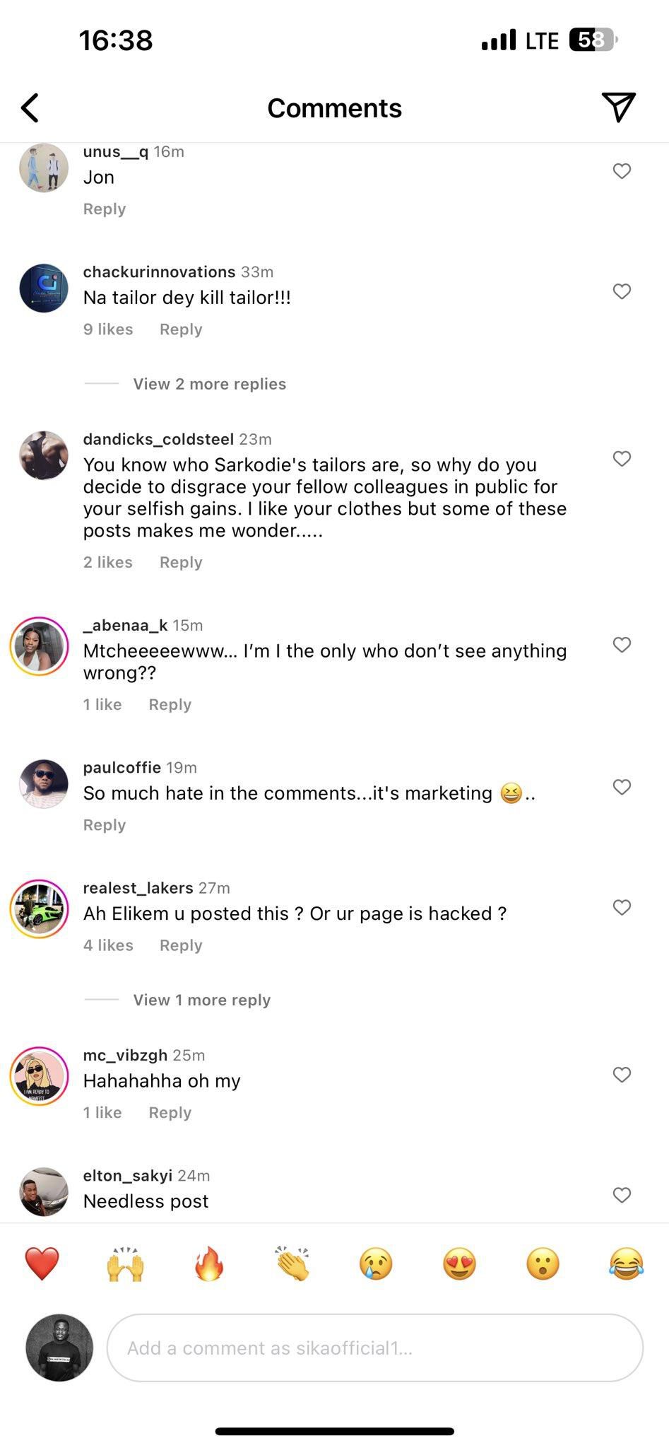 Elikem's post and reactions