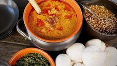 Nkate-be (Palm nut-peanut butter soup)