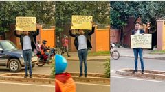 ‘Go on a date with me’ – Placard-holding handsome man begs, ladies react