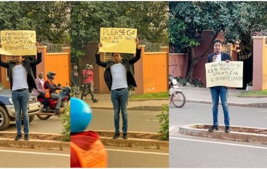 ‘Go on a date with me’ – Placard-holding handsome man begs, ladies react