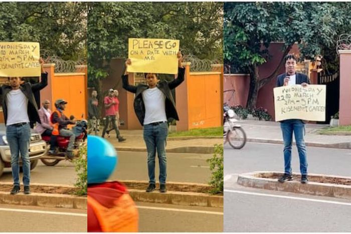 ‘Go on a date with me’ – Placard-holding handsome man begs, ladies react
