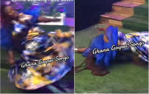 Drama at Celestine Donkor's Celestial Praiz as Selina Boateng falls flat during crazy dance (video)
