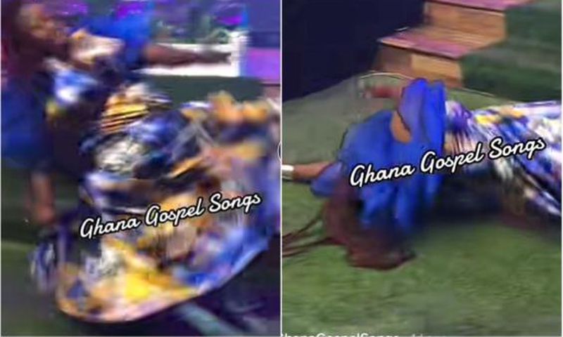 Drama at Celestine Donkor's Celestial Praiz as Selina Boateng falls flat during crazy dance (video)