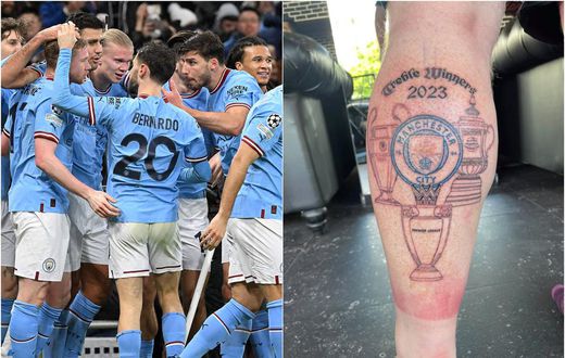 Man City fan tattoos Champions League trophy on leg in anticipation of treble