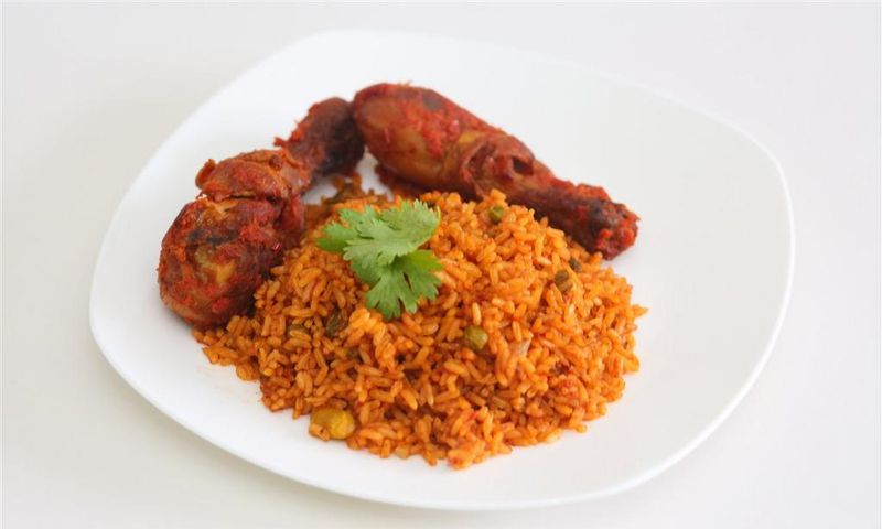 Jollof rice is usually served with chicken
