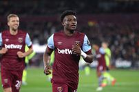 Mohammed Kudus reacts to his breathtaking goal against Arsenal in Carabao Cup