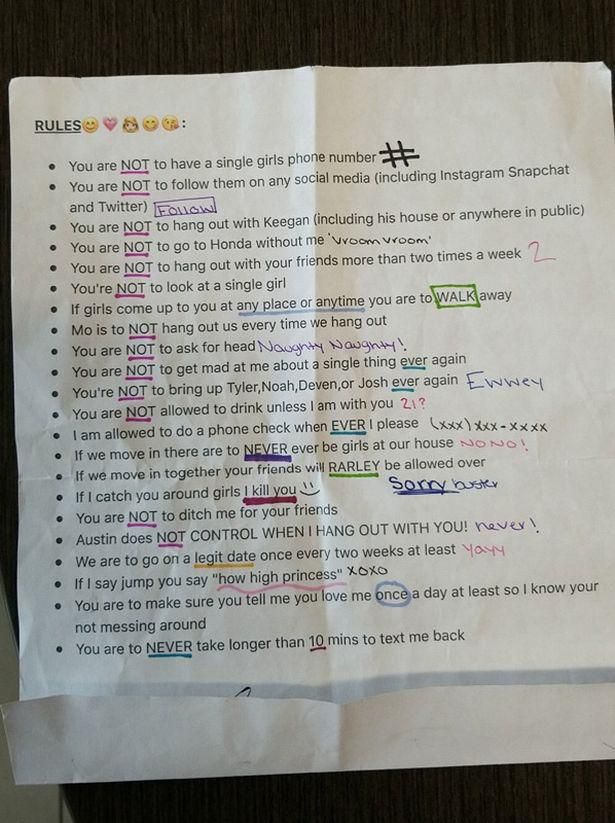 Woman lists 22 things her boyfriend is BANNED from doing
