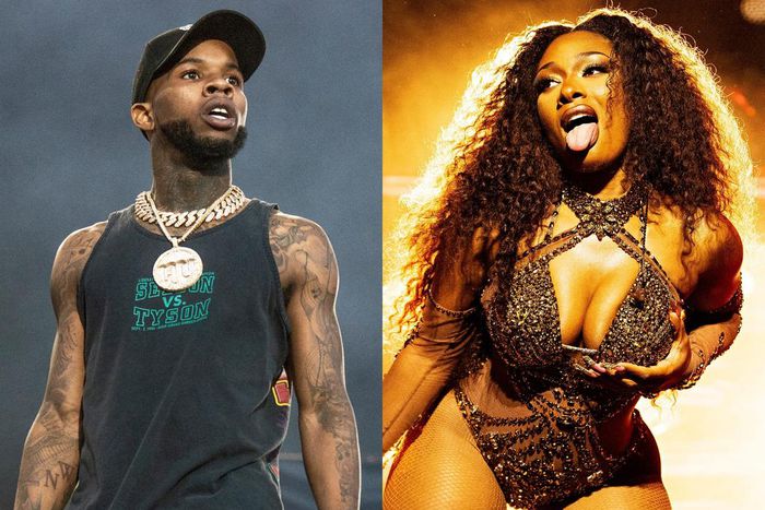 Tory Lanez performs in 2018 and Megan Thee Stallion performs at the 2023 Essence Festival.Amy Harris/Invision/AP