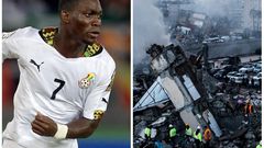 Ghanaian soccer star Christian Atsu (left) was found alive after being buried in rubble by the massive earthquake in TurkeyAP; Burak Kara/Getty Images