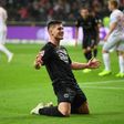 Eintracht Frankfurt's Serbian striker Luka Jovic celebrates one of his five goals on Friday