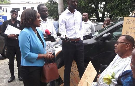 Abena-Osei-Asare speaking to the pensioners