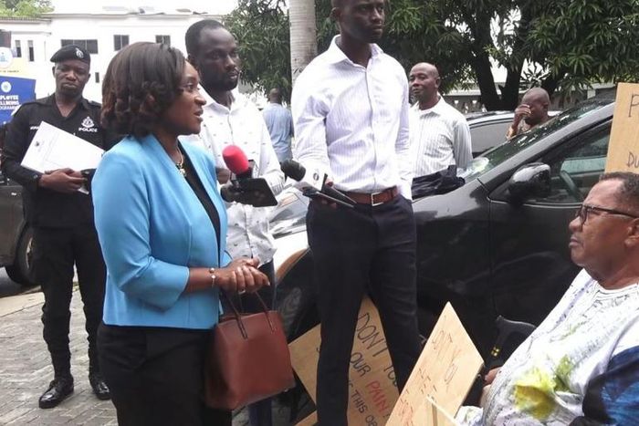Abena-Osei-Asare speaking to the pensioners