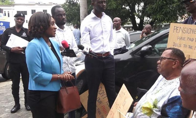 Abena-Osei-Asare speaking to the pensioners