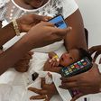 A baby is screened during a trial in a large-scale feasibility study using a smartphone-based screening for jaundice at Greater Accra Regional Hospital in Accra, Ghana in this undated handout photo from the University of Ghana