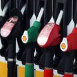 A row of fuel pumps of a fuel distributor at Shell gas station.