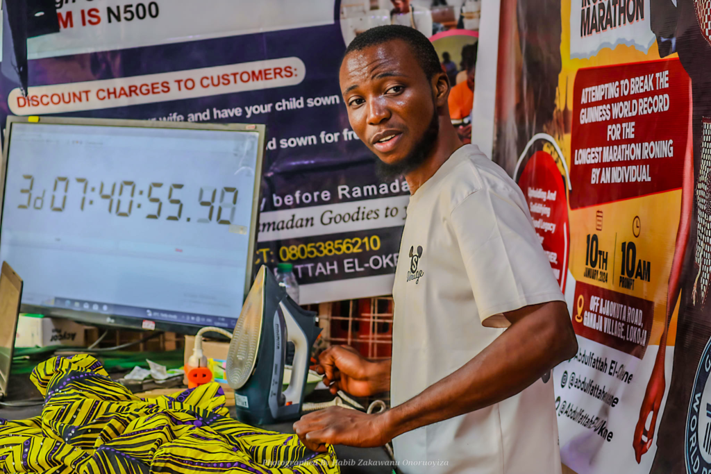 Dauda Abdulfata, a Nigerian man on 200-hour ironing marathon gives up after 142 hours for health reasons