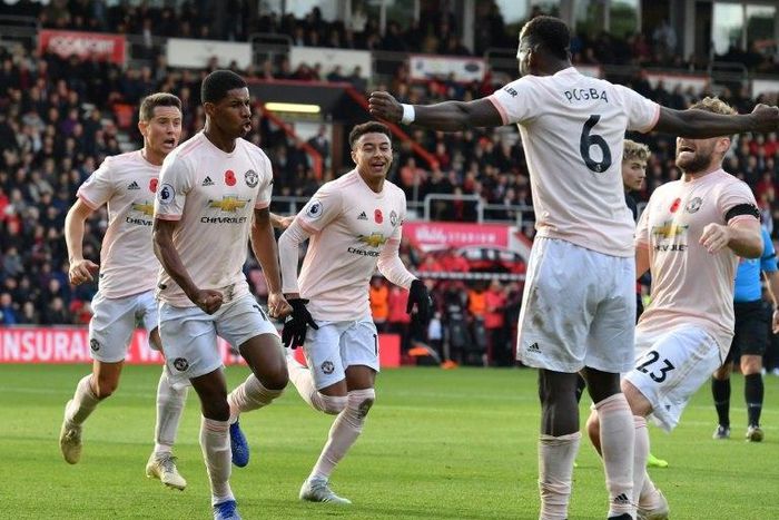 Marcus Rashford celebrates scoring Manchester United's winner at Bournemouth