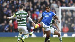 Glasgow, Scotland, 2nd January 2023. Celtic captain Callum McGregor and Alfredo Morelos of Rangers during the cinch Premiership match at Ibrox Stadium, Glasgow. Picture credit should read: Neil Hanna / Sportimage