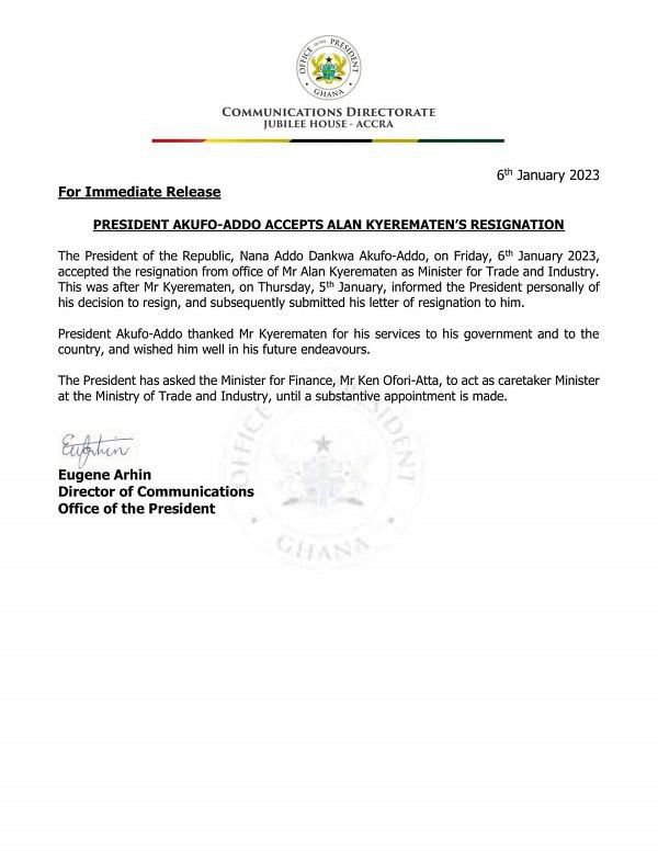 Letter from the Presidency