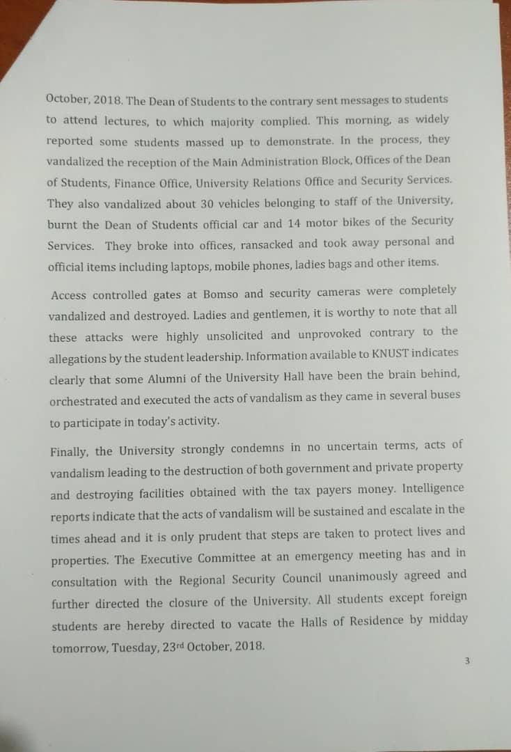 KNUST Management tell their side of the demonstration story