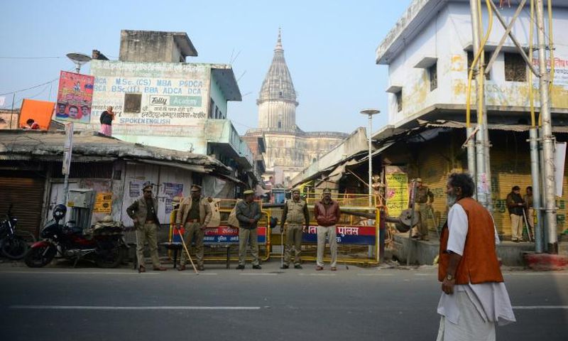 Police in Ayodhya were seen checking vehicles and stopping some passers-by for questioning as they sought to prevent any flare-up in violence