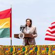 United States Vice President Kamala Harris speaks on arrival in Ghana, March 26, 2023