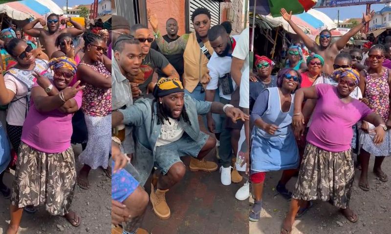 Burna Boy shows love to Ghanaian market women dancing to his song (VIDEO)