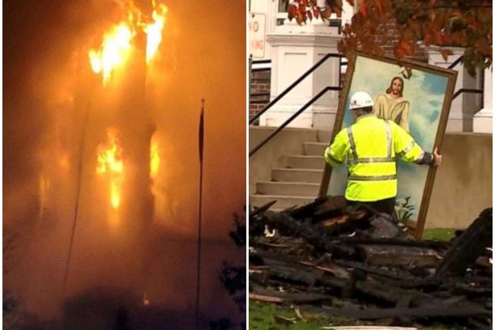 Raging fire and survived Jesus portrait