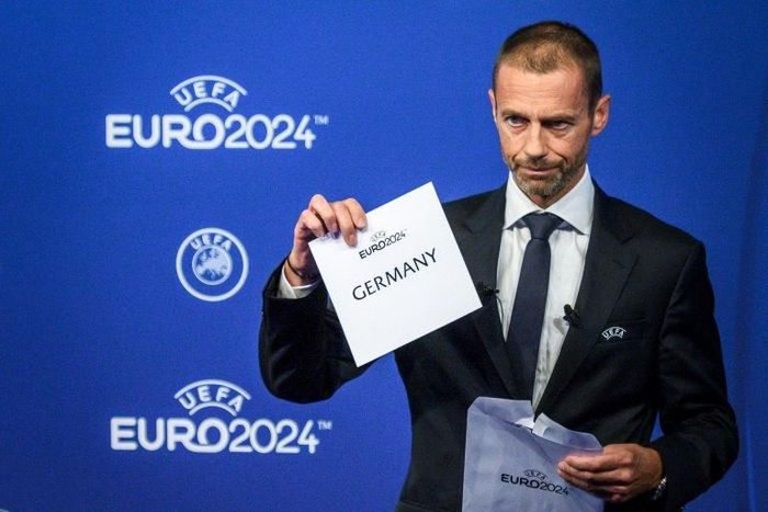UEFA president Aleksander Ceferin unveiling Germany as hosts of Euro 2024 during a ceremony on September 27