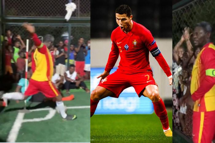 Agya Koo hits Ronaldo’s ‘siuuu’ after scoring in Kumawood actors’ match