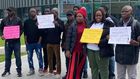 Teesside University Nigerian students protested on campus on Tuesday morning. [BBC]
