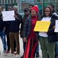 Teesside University Nigerian students protested on campus on Tuesday morning. [BBC]