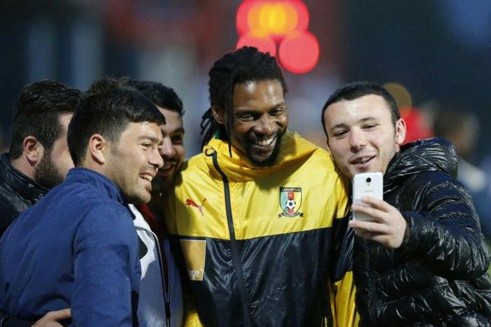 Former Cameroon star Rigobert Song (C, pictured May 2014) is coaching the Olympics squad, who are expected to emerge overall winners in the second leg of a first-round qualifier for the 2020 Tokyo Games