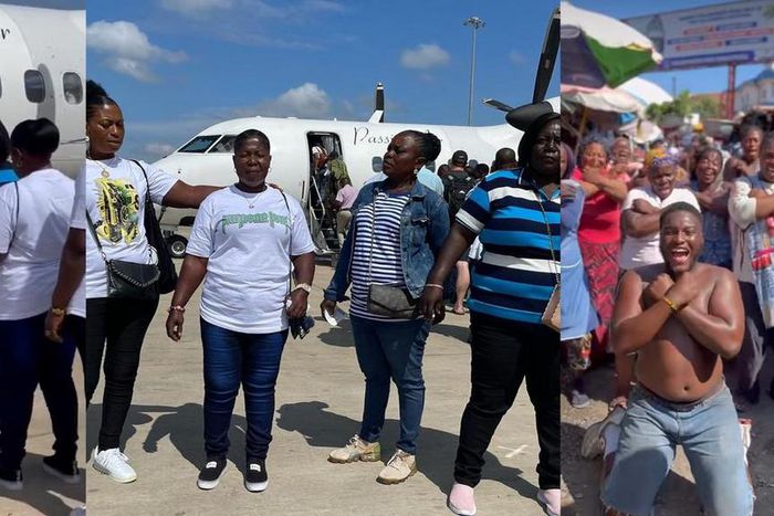 Viral Ghanaian Market women dancers from Makola fly for the first time (VIDEO)