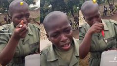 Ghanaian female soldier trainee crying inconsolably while eating causes reactions