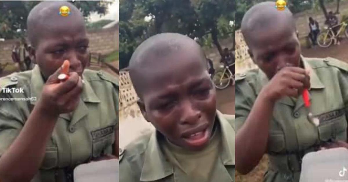 Ghanaian female soldier trainee crying inconsolably while eating sparks ...