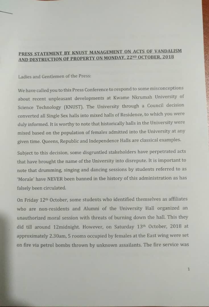 KNUST Management tell their side of the demonstration story