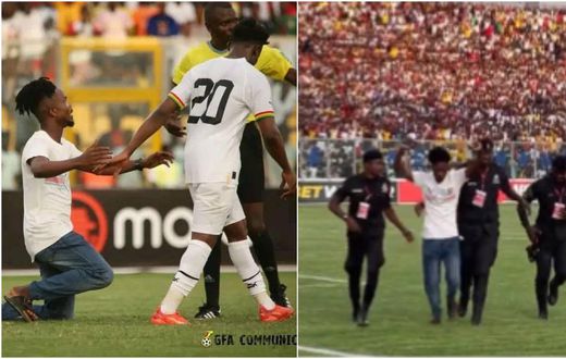 Video: Pitch invader taken away by Police during Ghana vs Angola game
